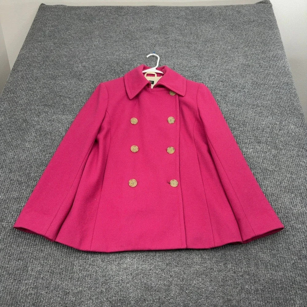 Vintage J Crew Pea Coat Womens M Pink Double Breasted Wool Blend Preppy Classic - Picture 1 of 8